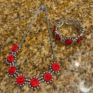 Vintage ribbon rose necklace and bracelet